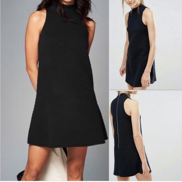 Abercrombie and Fitch | Black Quilted Mockneck Drop Waist Mini Dress Size Small - Picture 2 of 5
